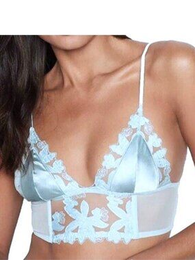 New Victorias Secret Triangle Floral Embroidery Long Line Unlined No Bralette L